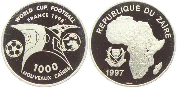 Заир, 1000 новых заир 1997 год, ЧМ по футболу во Франции, ПРУФ