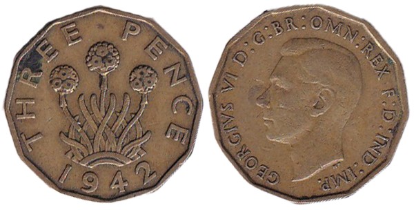 Англия, 3 пенса 1942 год