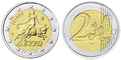 Греция, 2 евро 2005 (UNC, биметалл)