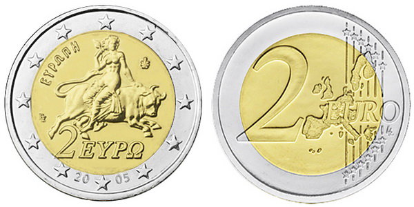 Греция, 2 евро 2005 (UNC, биметалл)
