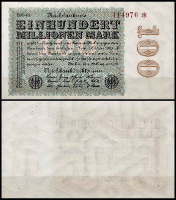 Германия 100.000.000 марок 1923 UNC P.107 Вариант 2