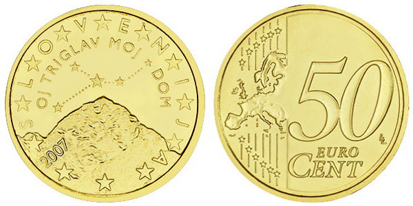 Словения, 50 центов 2007 (UNC, латунь)