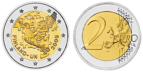Финляндия, 2 евро 2005 (UNC) 60 лет Организации Объеденённых Наций