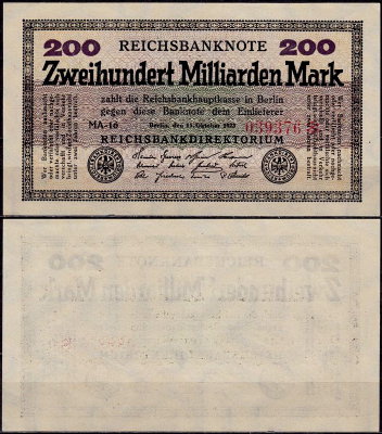 Германия 200.000.000.000 марок 1923 UNC P.121 Вариант 1