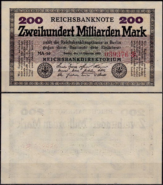 Германия 200.000.000.000 марок 1923 UNC P.121 Вариант 1