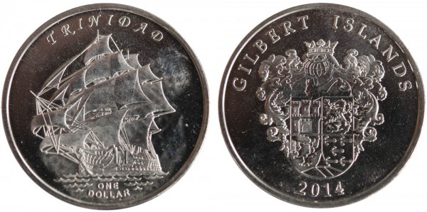 Гилберта острова, 1 доллар 2014 год, Парусник «Trinidad», UNC