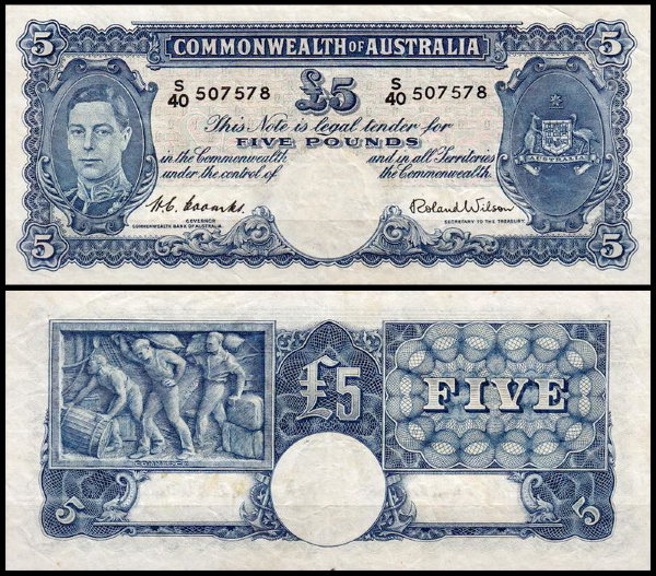 Австралия 5 фунтов 1952 (VF Pick 27d) Coombs-Wilson