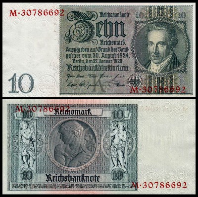 Германия 10 марок 1929 UNC P.180a в/з портрет