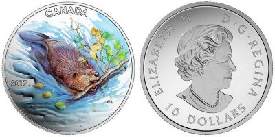 Канада, 10 долларов 2017 год, ПРУФ, серебро, Бобр