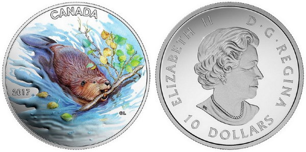 Канада, 10 долларов 2017 год, ПРУФ, серебро, Бобр