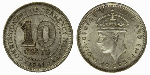 Малайя, 10 центов 1941 год