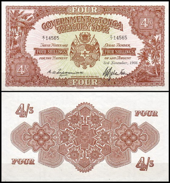 Тонга 4 шиллинга 1966 (UNC Pick 9е)