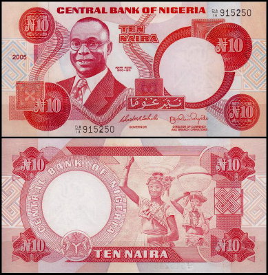 Нигерия 10 найра 1984-2005 (UNC Pick 25b)