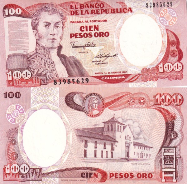 Колумбия 100 песо 1987 (UNC Pick 426) 