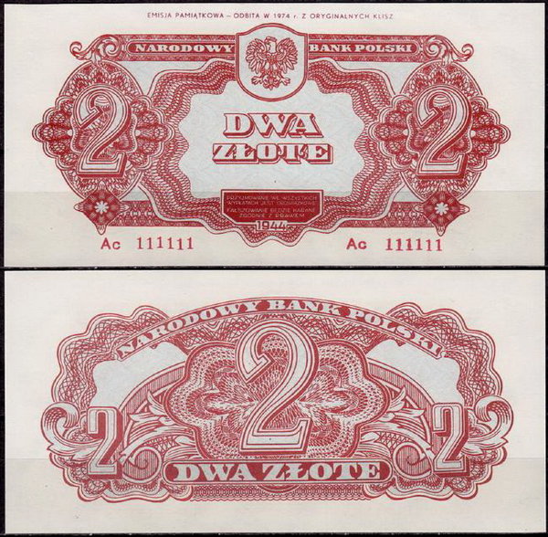 Польша 2 злотых 1944 (UNC Pick 107b)