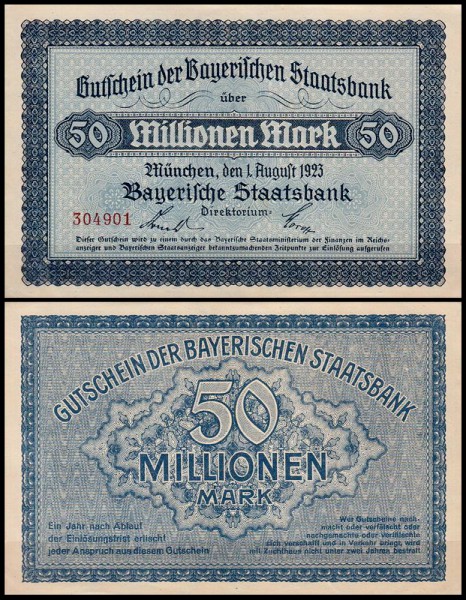 Бавария 50.000.000 марок 1923 (UNC Ro BAY223) Бавария 50.000.000 марок 1923 (UNC Ro BAY223)