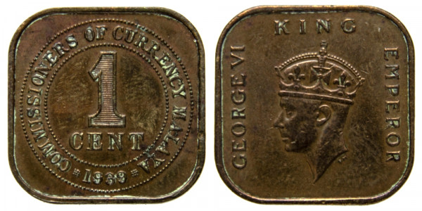 Малайя, 1 цент 1939 год,