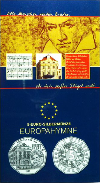 Австрия, 5 евро 2005 год, Людвиг ван Бетховен, гимн Европы, Буклет