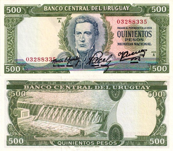 Уругвай 500 песо 1967 (UNC Pick 48)
