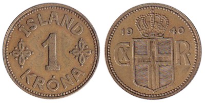 Исландия, 1 крона 1940 год
