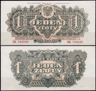 Польша 1 злотый 1944 (UNC Pick 105b)