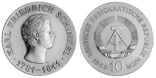 ГДР, 10 марок 1966 год, Карл Фридрих Шинкель