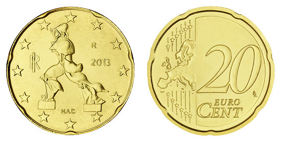 Италия, 20 центов 2013 (UNC, латунь)