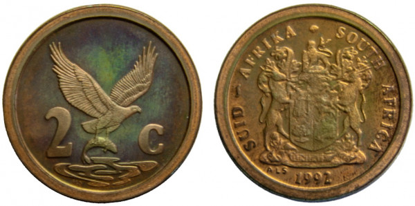 ЮАР, 2 цента 1992 год, ПРУФ