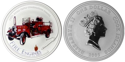Острова Кука 1 доллар 2005 год - Пожарная машина 1932 года