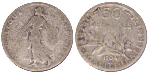 Франция, 50 сантимов 1904 год