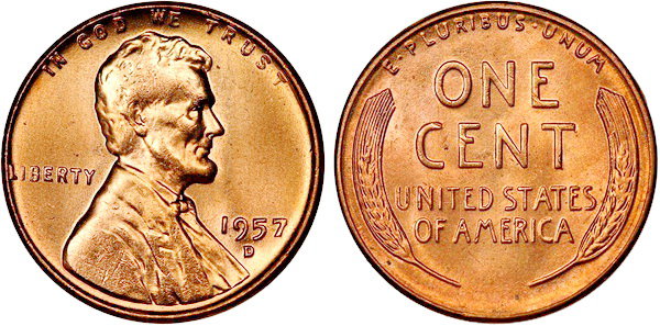 США, 1 цент 1957-D год, UNC