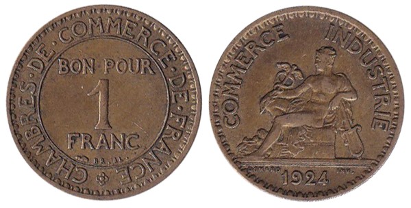 Франция, 1 франк 1924 год