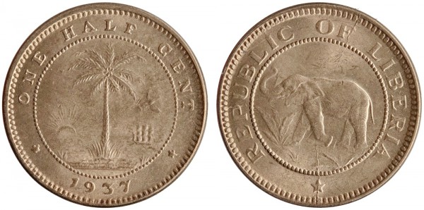 Либерия, 1/2 цента 1937 год