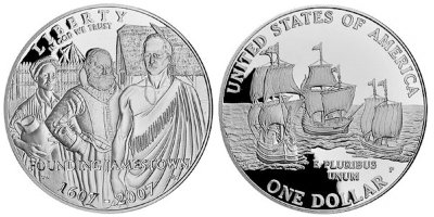 США, 1 доллар 2007 год, Высадка англичан на земли Нового Света, ПРУФ