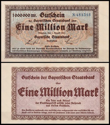 Бавария 1.000.000 марок 1923 (UNC Ro BAY218)