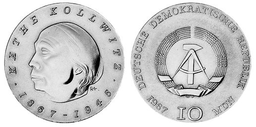 ГДР, 10 марок 1967 год, Кете Кольвиц