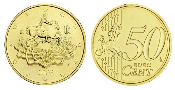 Италия, 50 центов 2007 (UNC, латунь)