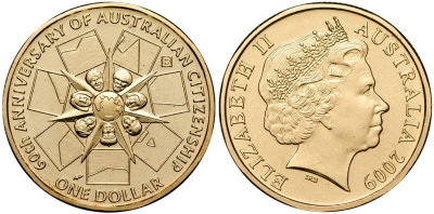 Австралия, 1 доллар 2009 год, 60 лет гражданству