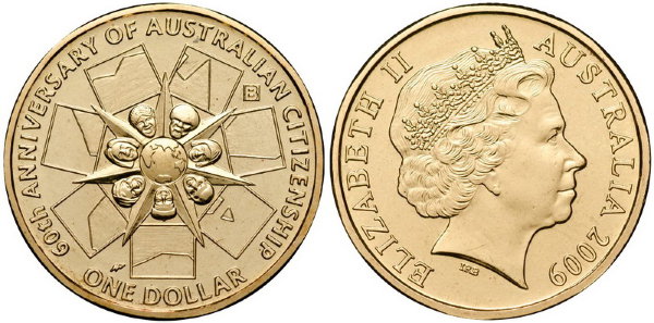 Австралия, 1 доллар 2009 год, 60 лет гражданству