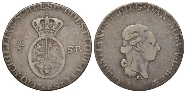 Шлезвиг-Гольштейн 40 шиллингов - 2/3 далера 1797 MF, Кристиан VII