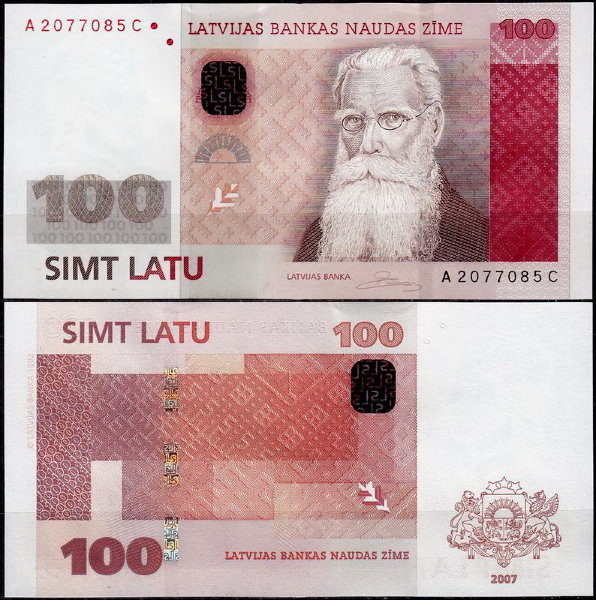Латвия 100 лат 2007 (UNC Pick 57)