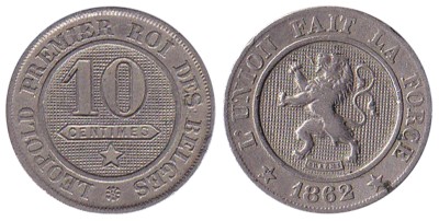 Бельгия, 10 сантимов 1862 год