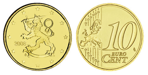 Финляндия, 10 центов 2008 (UNC, латунь)