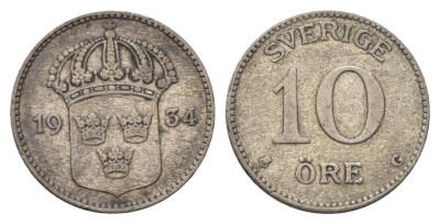 Швеция, 10 эре 1934 год