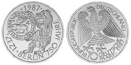 Германия, 10 марок 1987 год, 750 лет Берлину