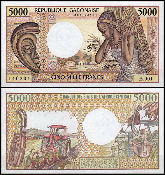 Габон 5000 франков 1984-1991 (UNC Pick 6)