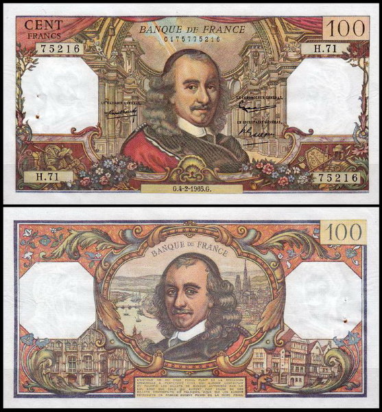 Франция 100 франков 1965 (UNC Pick 149а)
