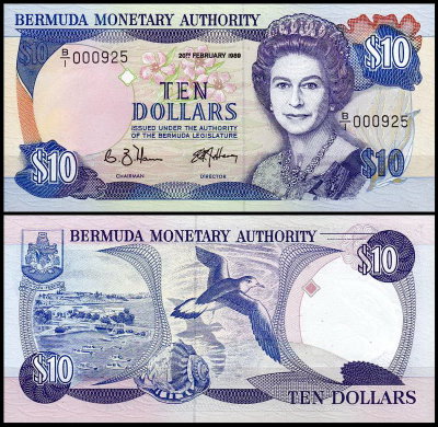 Бермудские острова 10 долларов 1989 (UNC Pick 36)