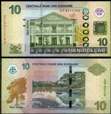 Суринам 10 долларов 2019 (UNC Pick 163c)