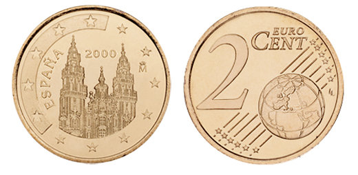 Испания, 2 цента 2000 (UNC, медь)